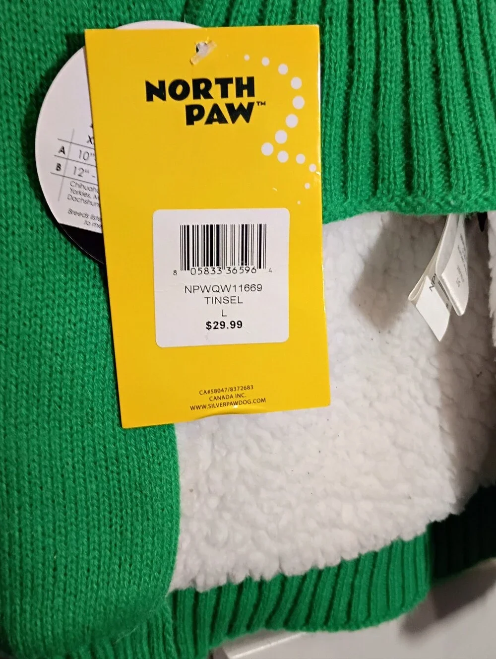 Ugly Dog Sweater NORTH PAW LG Christmas Tree Faux Fur Green BRAND-NEW w/tags